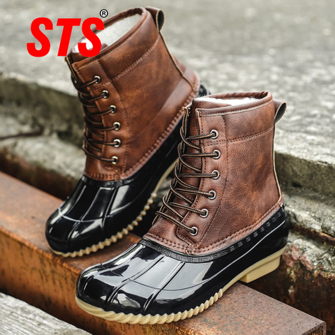 STS Women's Boots Lady Duck Boot With Waterproof Zipper Rubber Sole Women Rain Boots Lace Up Ankle Shoes Fur Winter Women Shoes ► Photo 1/6