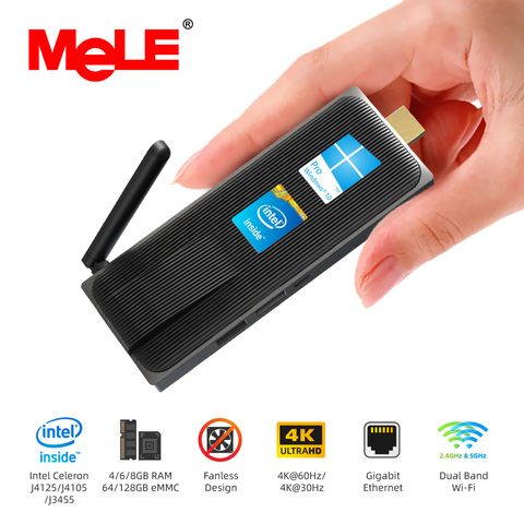 Intel Celeron J4105 8GB 128GB J3455 Fanless Mini PC Windows 10 Pro MeLE PC Stick Mini Computer HDMI 4K 2.4/5GHz WiFi Gigabit LAN ► Photo 1/6