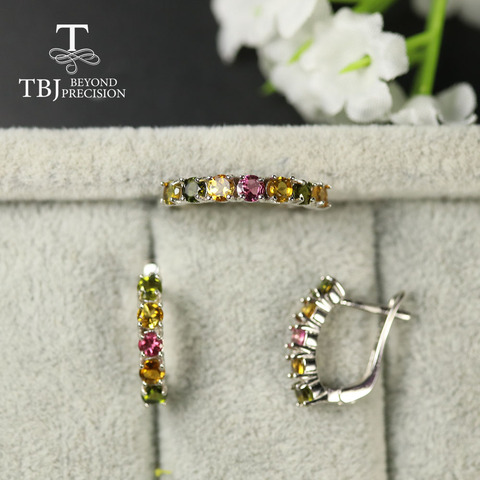 TBJ natural Tourmaline Jewelry set small size round 3mm ring earring natural brazil toumaline ring earring 925 sterling silver ► Photo 1/6