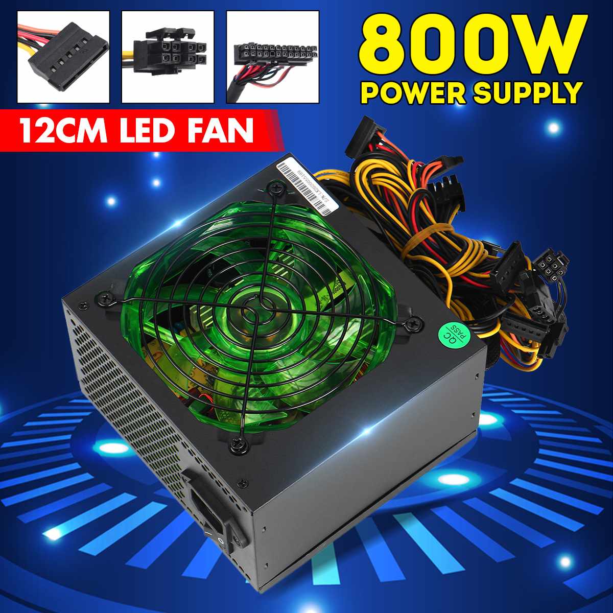 800W PCI SATA 110V-230V ATX 12V Gaming PC Power Supply 24Pin/Molex/Sata 12CM LED Fan Computer Power Supply For PC Desktop ► Photo 1/6