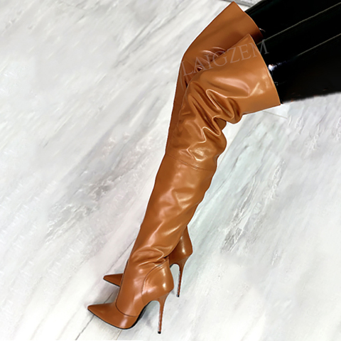 LAIGZEM Women Over Knee High Boots Side Zip Stiletto Heels Boots Botas Mujer Ladies Girls Unisex Shoes Woman Botas Size 43 44 47 ► Photo 1/6