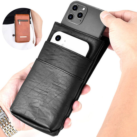 Belt Clip Holster Case for Below 6.9'' Mobile Phone Bag Zipper 2 Pouch for iPhone 11 X XR XS MAX 7 8 6 Plus for Samsung S20 S10 ► Photo 1/6
