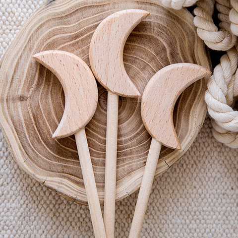 2pcs Wood Toy Beech Magic Wand Moon DIY Star Rod Rodent Play Gym Wooden Bell Kids Toys Baby Rattles For Children's Gift Hot Sale ► Photo 1/6