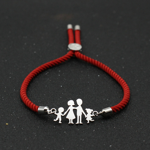 Cute Bear New Simple Adjustable Lucky Red Rope Bracelets For Family Dad Mom Daughter Son Stainless Steel Charm Bracelet Jewelry ► Photo 1/6