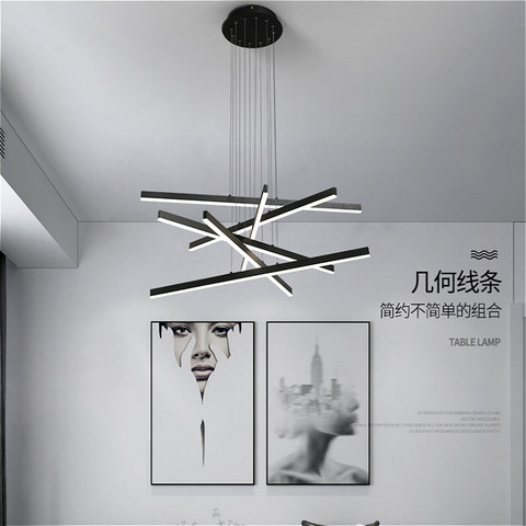 Black acrylic LED chandelier modern minimalist living room bedroom dining room chandelier home interior lighting decorative lamp ► Photo 1/6