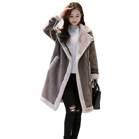 Women Suede Fur Coat Thick Warm Faux Sheepskin Long Casual Female Overcoat 2022 Winter Fashion Solid Trench Coats Outerwear ► Photo 1/6