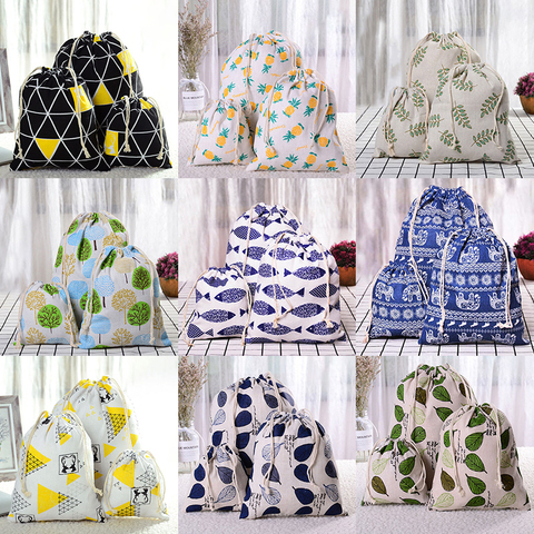 Leaves Pineapple Fish Drawstring Cotton Linen Storage Bag Christmas Gift Candy Organizer Makeup Cosmetic Coins Keys Bags 49321 ► Photo 1/6