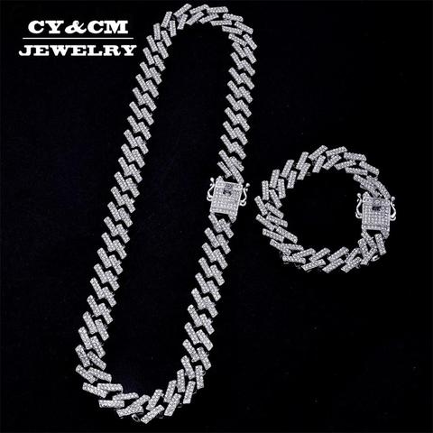 Iced Out Chain Bling Prong Miami Cuban Link Chains Necklaces 15mm Full Crystal Rhinestones Clasp Hip Hop Necklace Bracelet Mens ► Photo 1/6