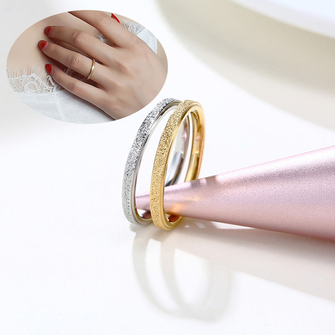2mm Gold Color Sandblast Ring Stainless Steel Wedding Band For Women Girl Size 4-9 ► Photo 1/6