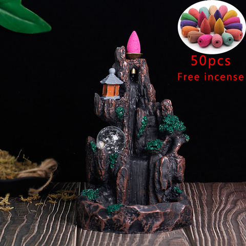 New Backflow Incense Burner LED Glowing Ball And 20Pcs Incense Cones High Mountain Waterfall Home Incense Holder Dropshipping ► Photo 1/6