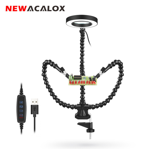 NEWACALOX Soldering Holder 3X LED Magnifier Table Clamp PCB Welding Third Hand Helping Hand Tool for Soldering Assembly Repair ► Photo 1/6