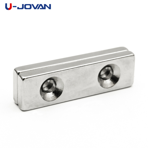 U-JOVAN 2pcs 40x12x4 mm Double 4mm Hole Block Countersunk Neodymium Magnet 40*12*4-4-4 Powerful Rare Earth Magnets for Art Craft ► Photo 1/4