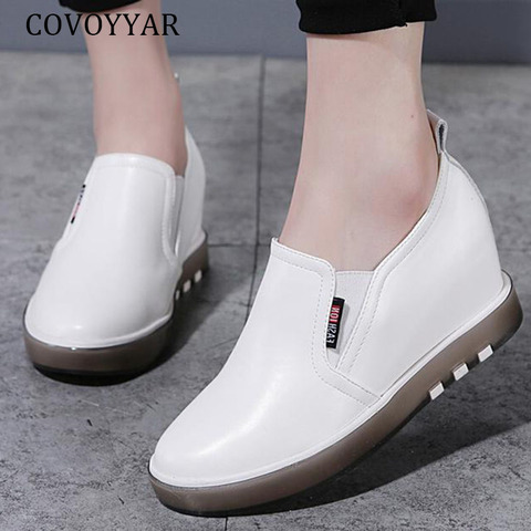 COVOYYAR Wedges Sneakers Women Hidden Heel Platform Casual Shoes 2022 Spring Autumn Breathable Women White Shoes WSN2001 ► Photo 1/6