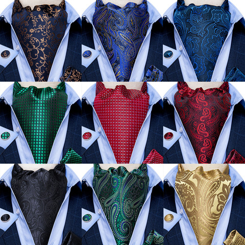 Men Vintage Blue Red Green Paisley Plaid Wedding Formal Cravat Ascot Scrunch Self British Style Gentleman Silk Necktie DiBanGu ► Photo 1/6