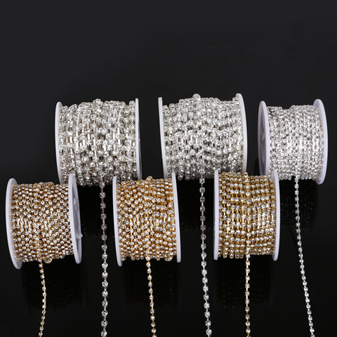 Clear Crystal 10 yards/roll SS6-SS18(2mm-4.5mm) Silver/Gold Base Rhinestone Chain Apparel Sewing Style DIY Beauty Accessories ► Photo 1/6