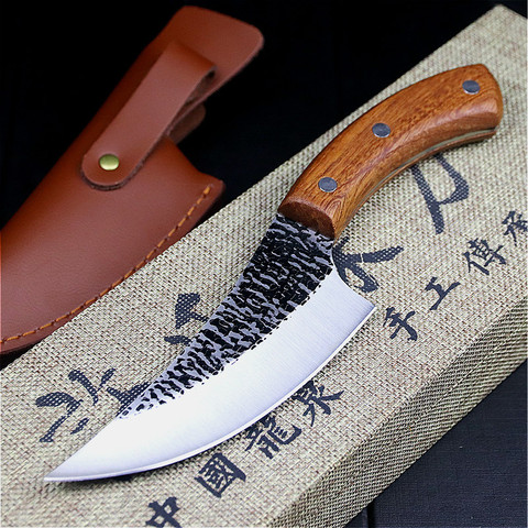 24.5cm hand forged by chef Tang, sliced kitchen knife, high carbon steel outdoor knife, butcher's knife + Leather Case ► Photo 1/6