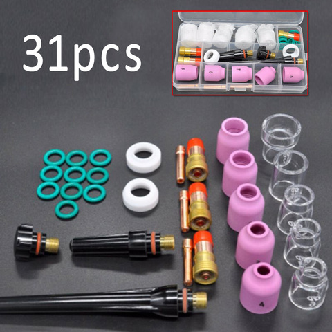 31pcs Set TIG Welding Torch Stubby Gas Lens #12 Heat Cups For WP-17/18/26 Parts TIG welding torch accessories replacement ► Photo 1/6