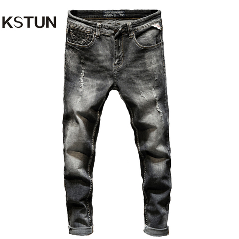 Distressed Jeans Men Ripped Slim Fit Gray Stretch Denim Pants Fashionable Streetwear Biker Jean for Men Punk Style High Quality ► Photo 1/5