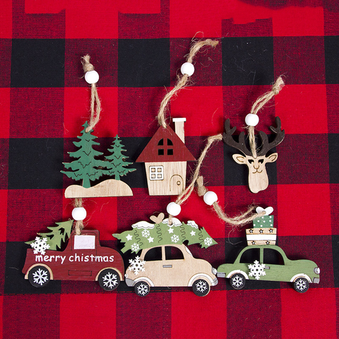 2022 Navidad Christmas Tree Car Decor Wooden Hanging Pendant Elk Christmas Decorations for Home New Year Noel Birthday Gift ► Photo 1/6
