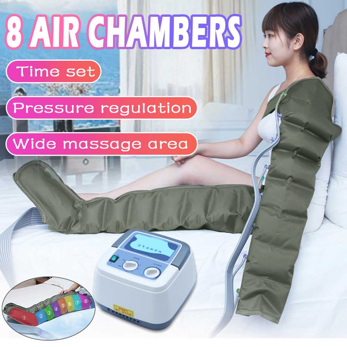 8 Air Chambers Compression Massager Vibration Infrared Therapy Multifuction Leg Arm Waist Pneumatic Air Wraps Relax Pain Relief ► Photo 1/6