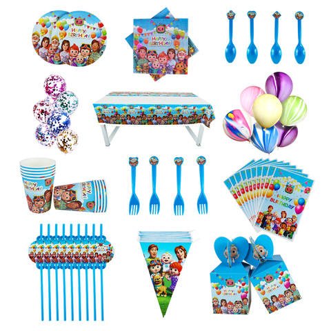 Buy Online Cocomelon Party Supplies Paper Cups Plates Banner Straw Box Balloons Kids Birthday Baby Shower Decoration Disposable Tableware Alitools