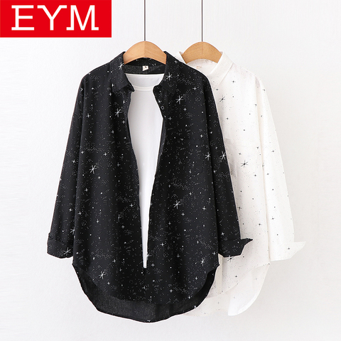 2022 Autumn New Brand Shirt Cosmic Star Print Cotton Shirt Women's Loose Large Casual Blouse Female Student Design Clothing Tops ► Photo 1/6