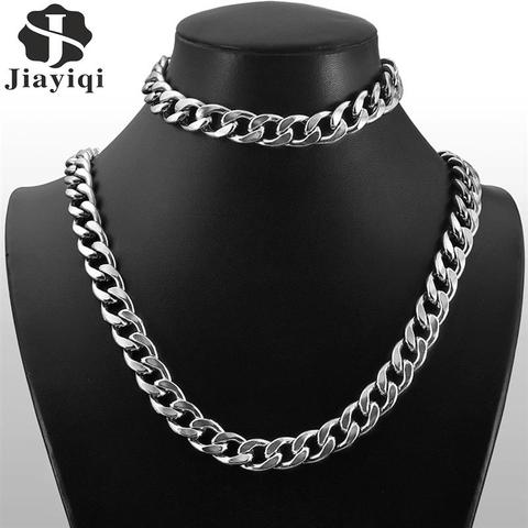 7mm Stainless Steel Chain Jewelry Set Necklace and Bracelet Men Women Fashion Hiphop Silver Color Polished Curb Cuban Link Gifts ► Photo 1/6