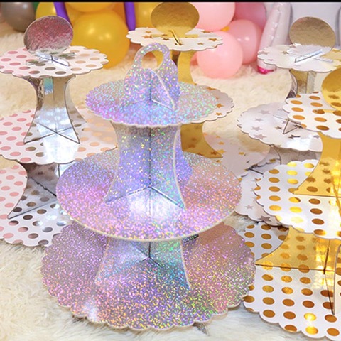 New Arrival Cake Stand 3 Tier Cupcake Stand Paperboard Solid Cake Stands DIY Cake Cupcake Display Stand Foy Baby Birthday Party ► Photo 1/6