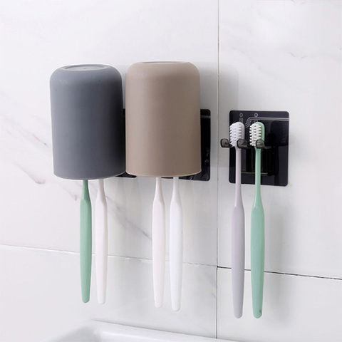 Creative Toothbrush Holder Simple Water Cup Toothbrush Storage Holder Wall Bathroom Brushing Cups Rack ► Photo 1/6
