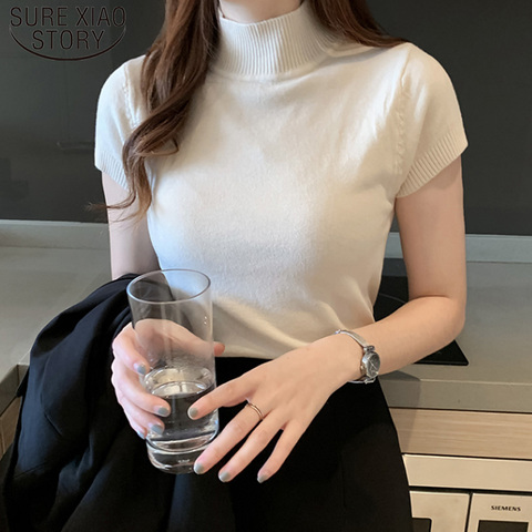 Korean Knitted Women Top Blusas Mujer De Moda 2022 Casual Women Clothing  Summer Solid Slim Turtleneck Blouse Blusas 8622 50 ► Photo 1/6