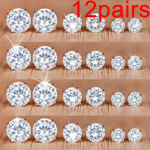 6/12 Pairs Classic Fashion Color AAA CZ Element Stud Earrings for Women Crystal Zircon Studs Earring Mens Jewelry Wholesale ► Photo 1/6