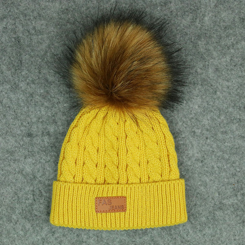 2022 New Fashion Children Winter Hats Baby Kids Girl Solid Knitted Beanies Caps Hair Ball Thick Baby Boys Girls Winter Warm Hat ► Photo 1/5