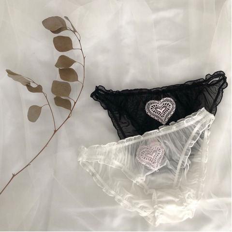 Fairy Transparent Ruffles Lace Sexy Underwear Pink Embroidered Heart Hollow Out Panties Women Seamless Briefs Lingerie Thongs ► Photo 1/4