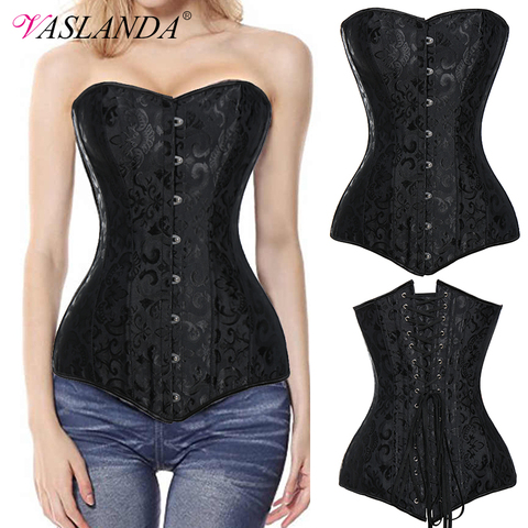 Bustiers & Corsets Boned Overbust Corset Lace Up Waist Trainer Bustier Top Long Torso Hourglass Bodyshaper Steampunk Corselet ► Photo 1/6