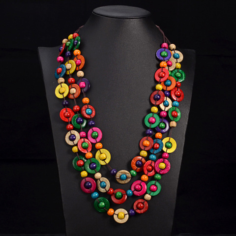 2022 Bohemia Ethnic Necklace & Pendant Multi Layer Beads Jewelry Vintage Statement Long Necklace Women Handmade Wood Jewelry ► Photo 1/6