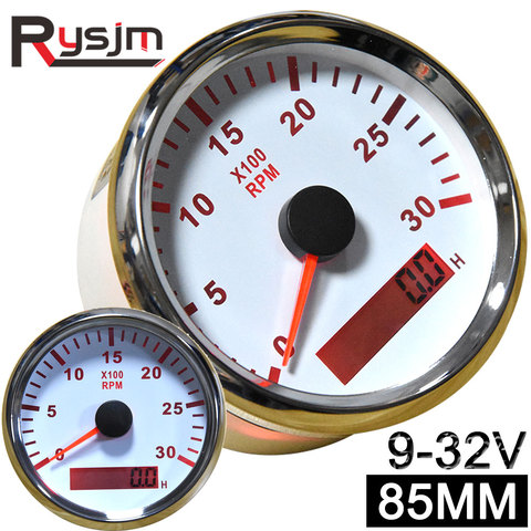 Diesel Engine Car Tachometer RPM Gauge Hour Meter REV Counter 3000RPM With Digital Hourmeter LCD Hourmeter Marine Red Backlight ► Photo 1/6