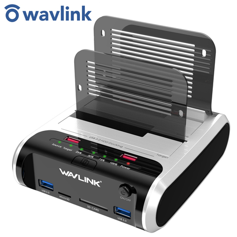 Wavlink Dual Bay USB 3.0 to SATA Hard Drive Enclosure SATA HDD Docking Station HDD Box Offline Clone&UASP for 2.5