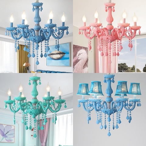 Colorful Crystal Chandelier Macaron Color Droplight Living room Bedroom Lamp Creative Fantasy Luminaire Stained Glass Lustre ► Photo 1/5