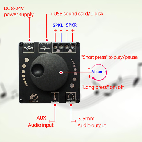 Bluetooth 5.0 20WX2 Power Digital Amplifier Stereo Board AMP Amplificador Home Theater 12V 24V 3.5mm AUX USB APP Control AP15H ► Photo 1/6