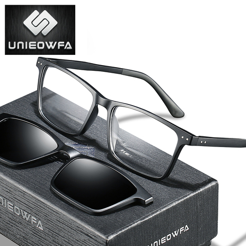 Polarized Magnet Clip On Eyeglasses Frame Men Retro Optical Prescription Frame Glasses Men Myopia Black Magnet Clip Sunglasses ► Photo 1/6