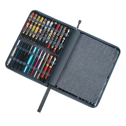 48 Slots Gray Fountain Pen Case, Canvas Pen Holder Display Pouch Bag Storage Large Capacity Waterproof Office Business Style ► Photo 1/6