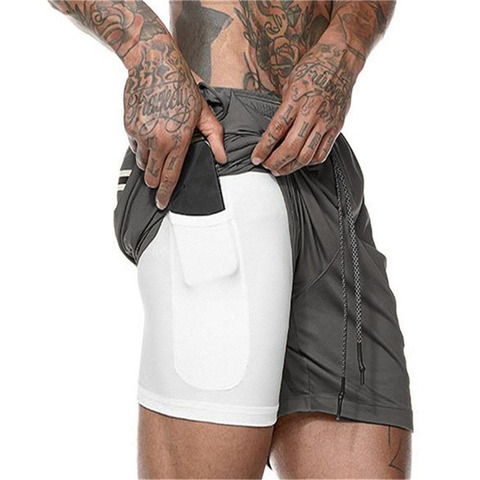 2022 NEW Men 2 in 1 Running Shorts Jogging Gym Fitness Training Quick Dry Beach Short Pants Male Summer Sports Workout Bottoms ► Photo 1/6