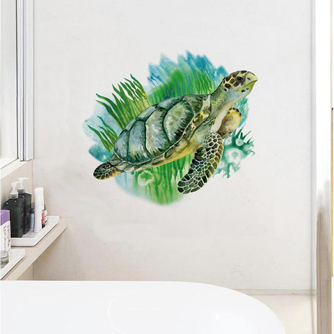 Seaweed Sea turtle Wall Sticker bathroom living room background decorations wallpaper Creative animals Self-adhesive stickers ► Photo 1/6