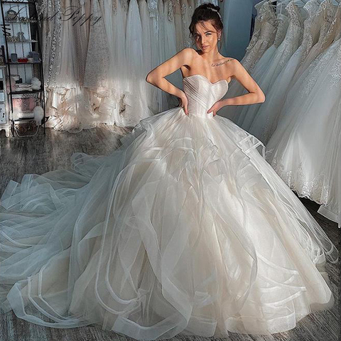 Lceland Poppy Ball Gown Strapless Tulle Wedding Dresses 2022 Sleeveless Pleated Vestido de Novia Bridal Gowns Chapel Train ► Photo 1/4
