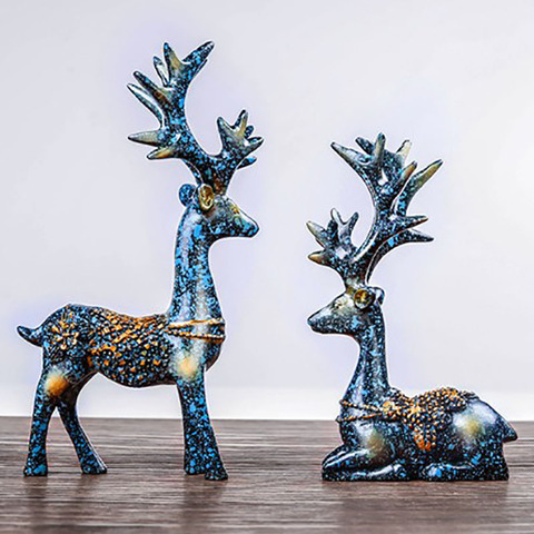 1Pair Mini Elk Sculpture Nordic Resin Statue Home Decoration Blue Deer Figurines Modern Decor Crafts Elks Tabletop Ornament ► Photo 1/6