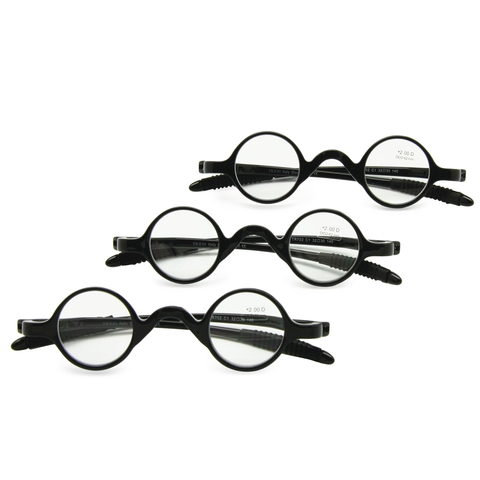 3 Pairs Pack Classic Retro Round Frame Reading Glasses, Teacher Musician Flexible Pocket Reader +1.0 to +3.5 come with soft case ► Photo 1/6