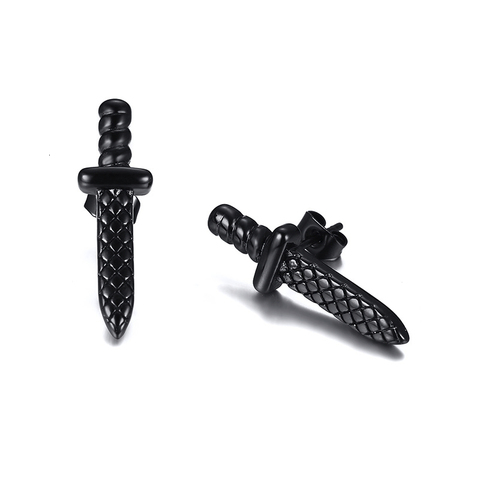 DAGGER STUD EARRINGS FOR MEN STAINLESS STEEL MEN EARRING IN GOLDEN BLACK ► Photo 1/5