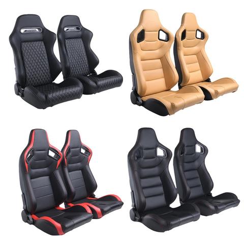 R-EP 2PCS Racing Seat Adjustable Universal for Sport Car Simulator Bucket Seats Black-Red PVC Leather 1 Pair XH-1054-BR ► Photo 1/6