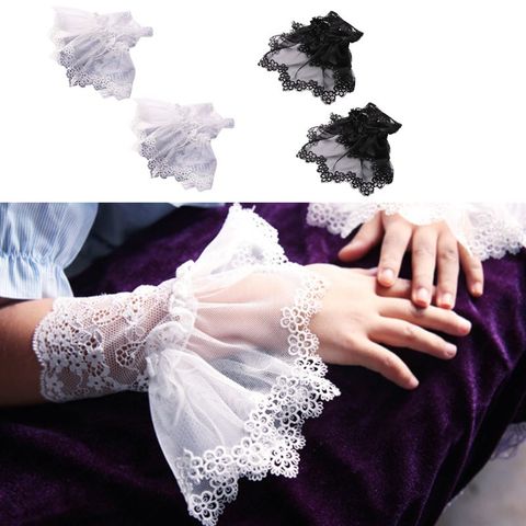 Korean Womens Autumn Fake Sleeves Embroidery Floral Lace Detachable Wrist Cuffs NEW ► Photo 1/5