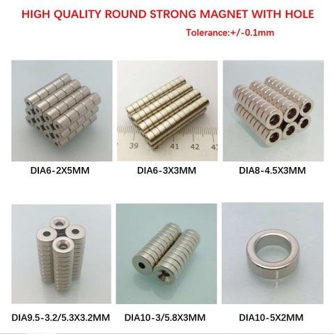 N50 Strong Disc Neodymium Magnets 6x5mm with Hole 3m Rare Earth Countersunk Permanent Magnetic Ring Dia10, Dia9.5, dia15mm ► Photo 1/6